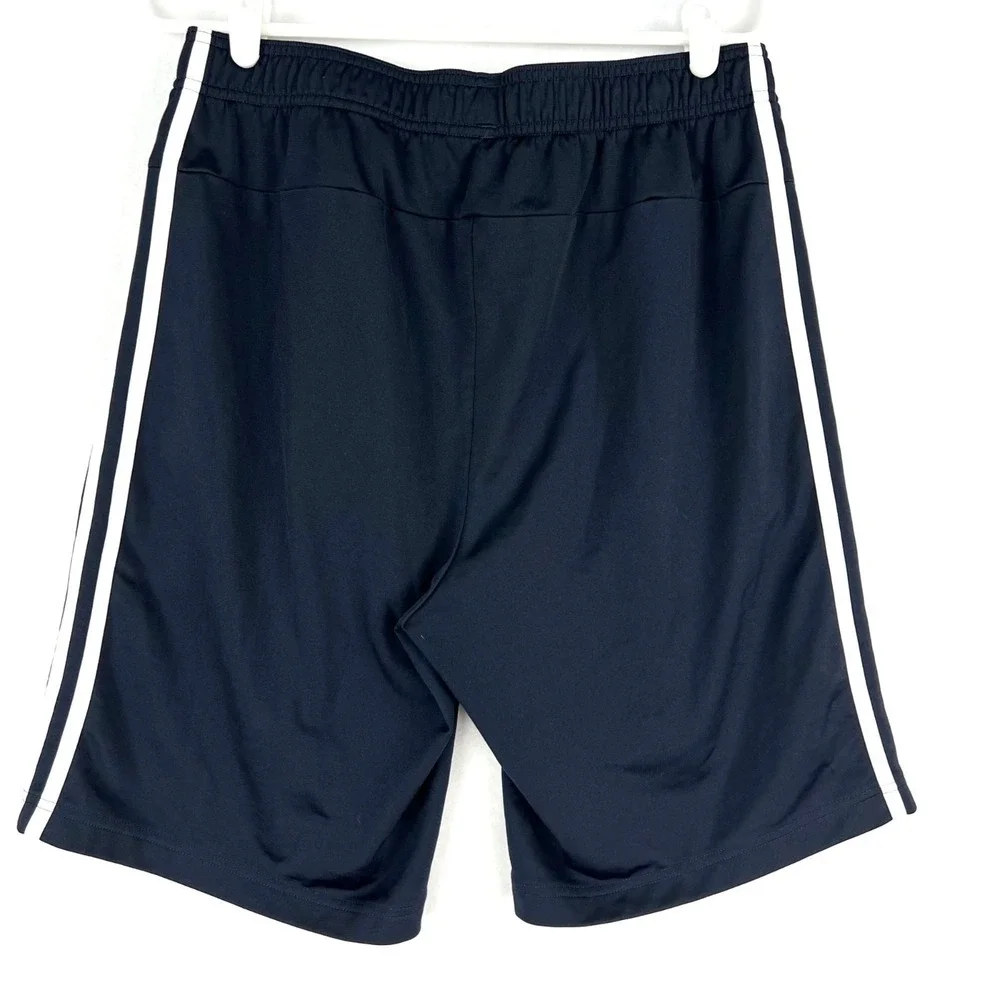 Adidas Youth Navy Blue Athletic Shorts Size‎ L Elastic Waist White Stripes Logo
